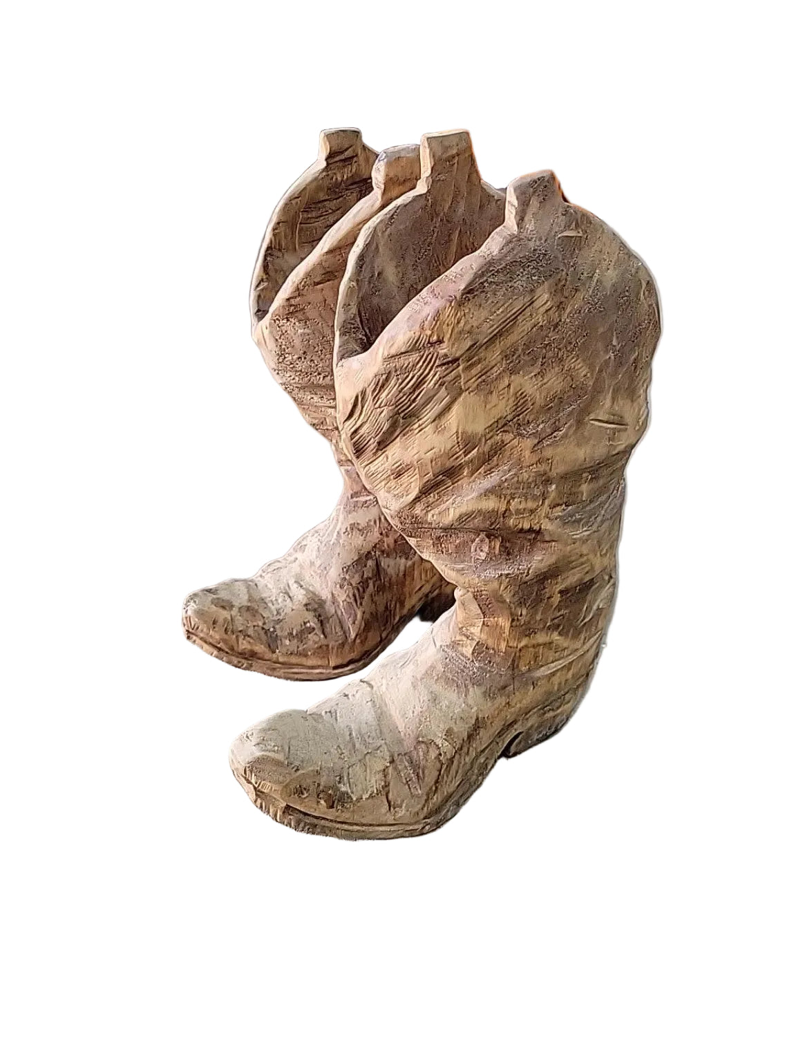 Signed 1989 Hand-Carved Wooden Cowboy Boots – Set of 2
