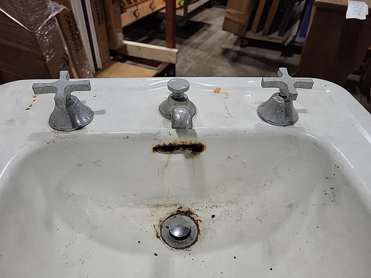 Vintage White Porcelain Pedestal Bathroom Sink