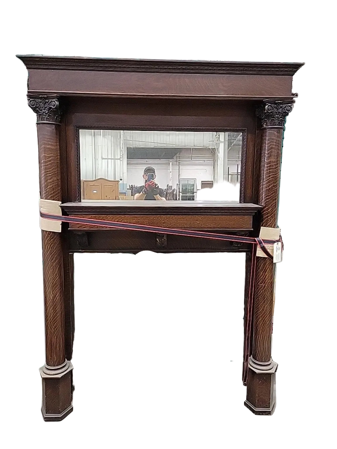 Antique Quarter-Sawn Oak Fireplace Mantel & Mirror
