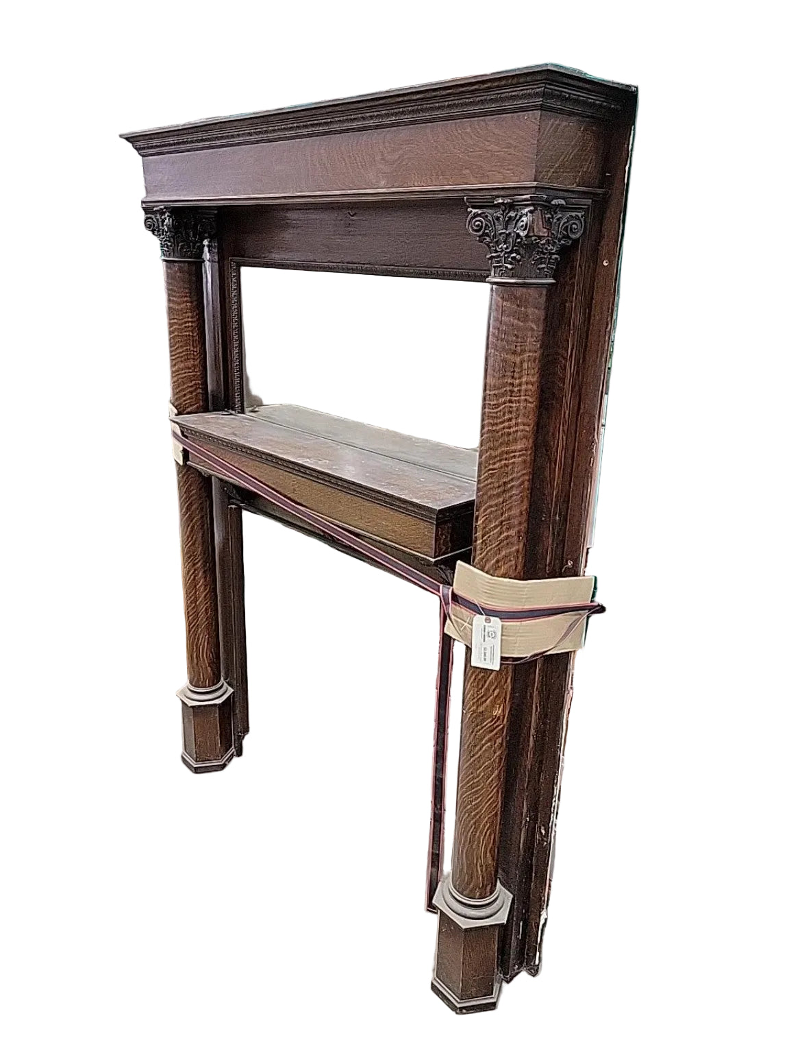 Antique Quarter-Sawn Oak Fireplace Mantel & Mirror