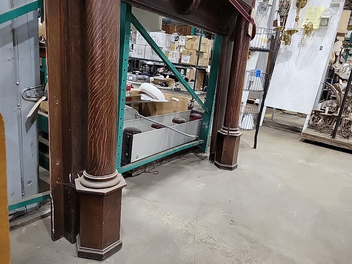 Antique Quarter-Sawn Oak Fireplace Mantel & Mirror