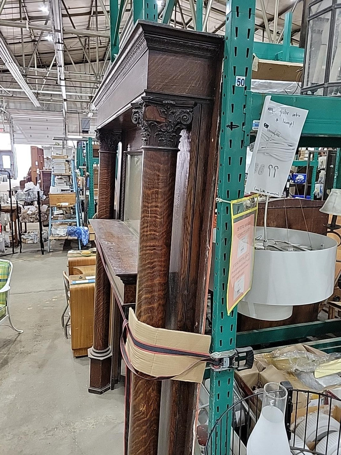 Antique Quarter-Sawn Oak Fireplace Mantel & Mirror