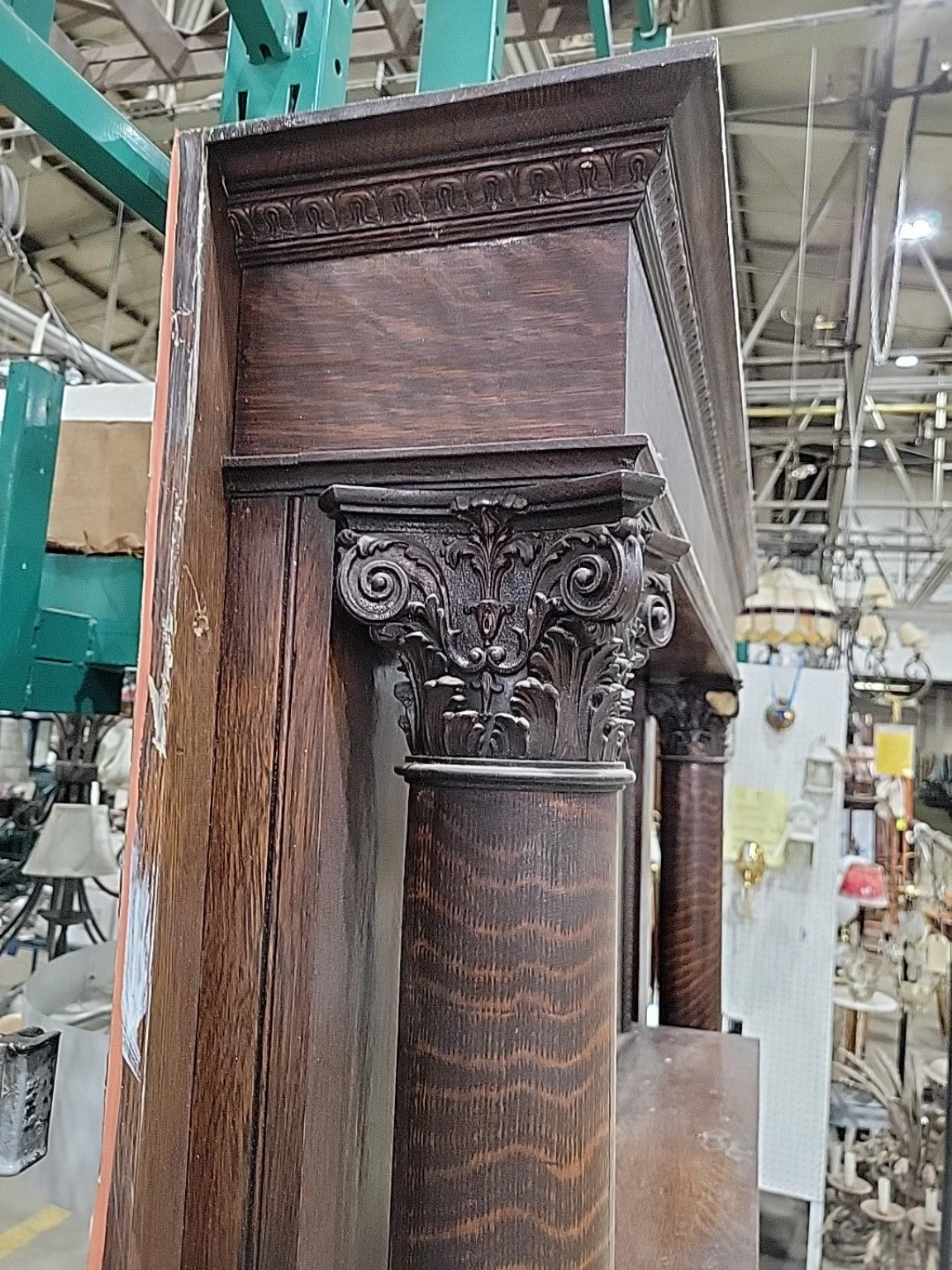 Antique Quarter-Sawn Oak Fireplace Mantel & Mirror