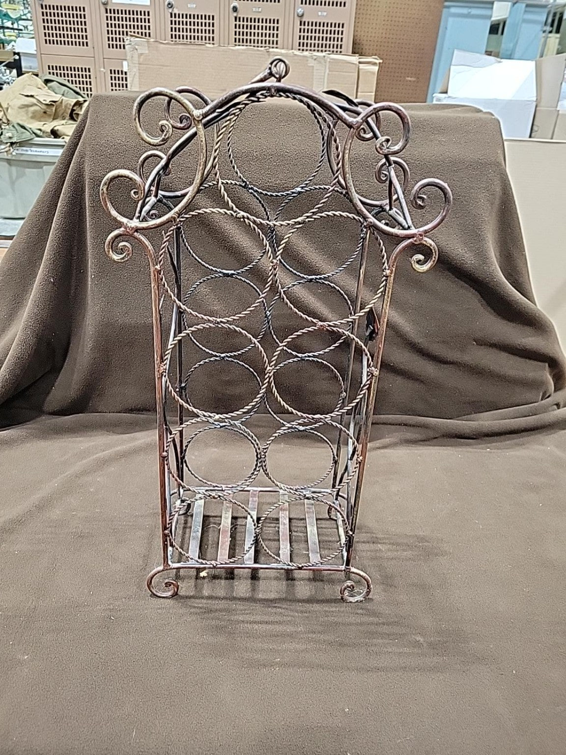 Vintage Ornate Metal 9-Bottle Wine Rack