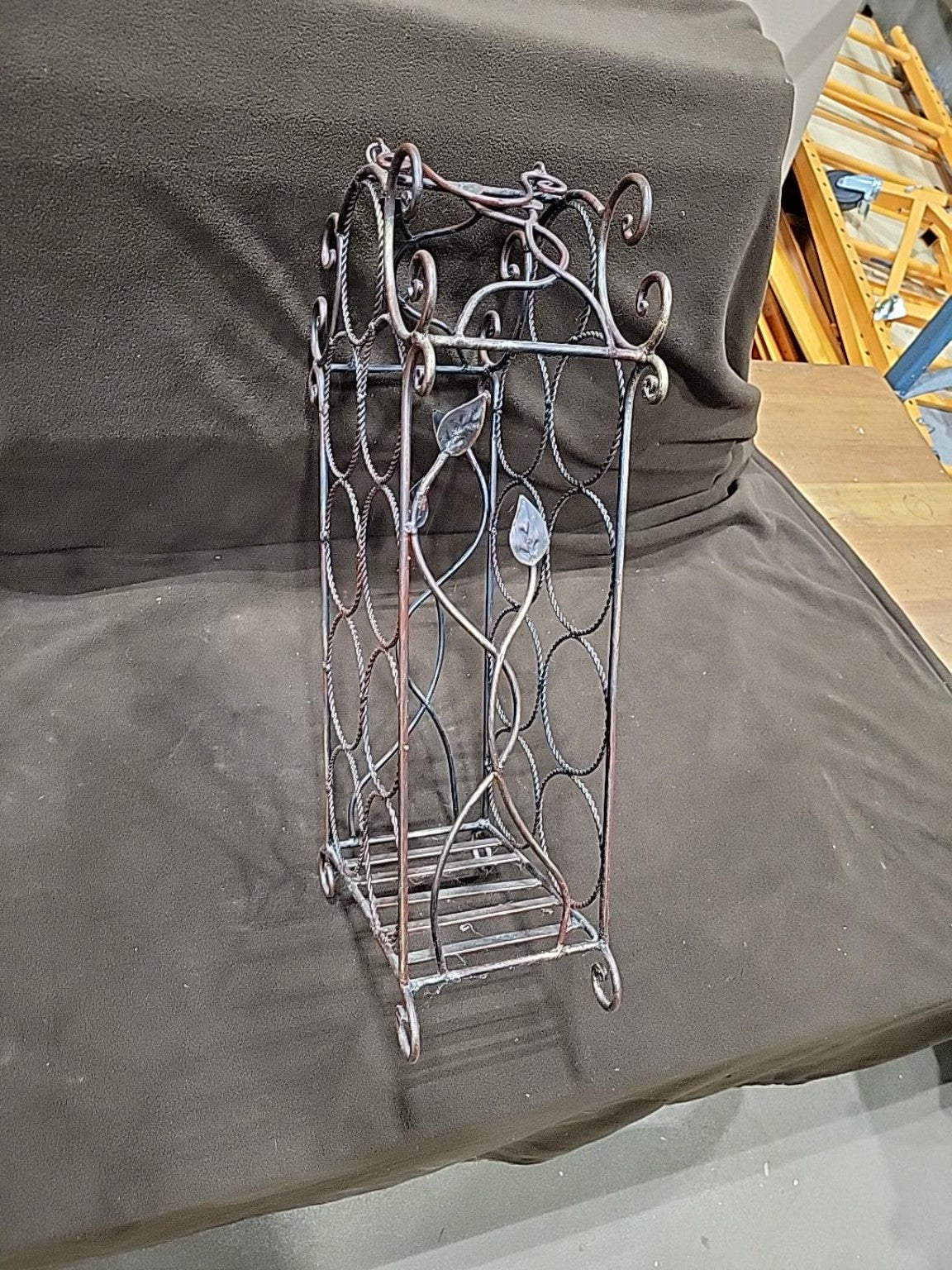 Vintage Ornate Metal 9-Bottle Wine Rack