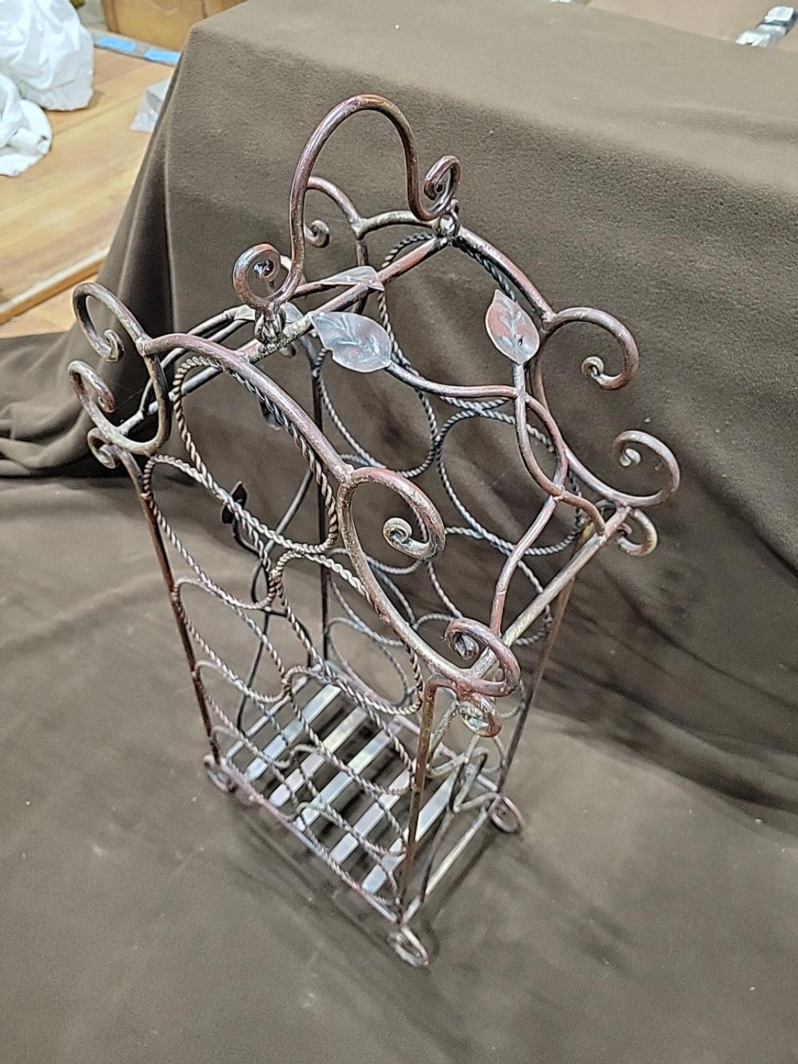 Vintage Ornate Metal 9-Bottle Wine Rack