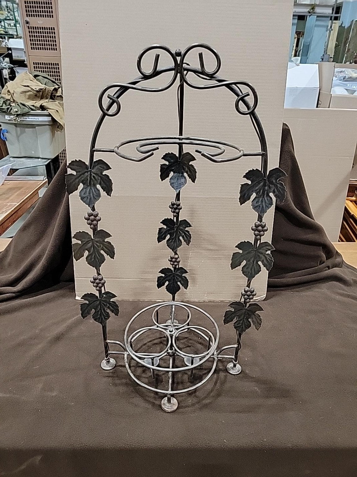 Decorative Metal 3-Bottle Wine & 6-Glass Rack
