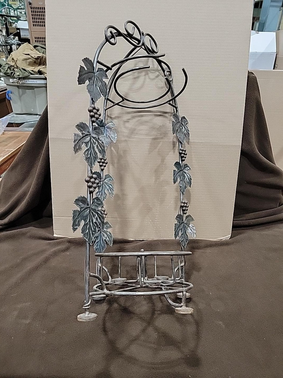 Decorative Metal 3-Bottle Wine & 6-Glass Rack