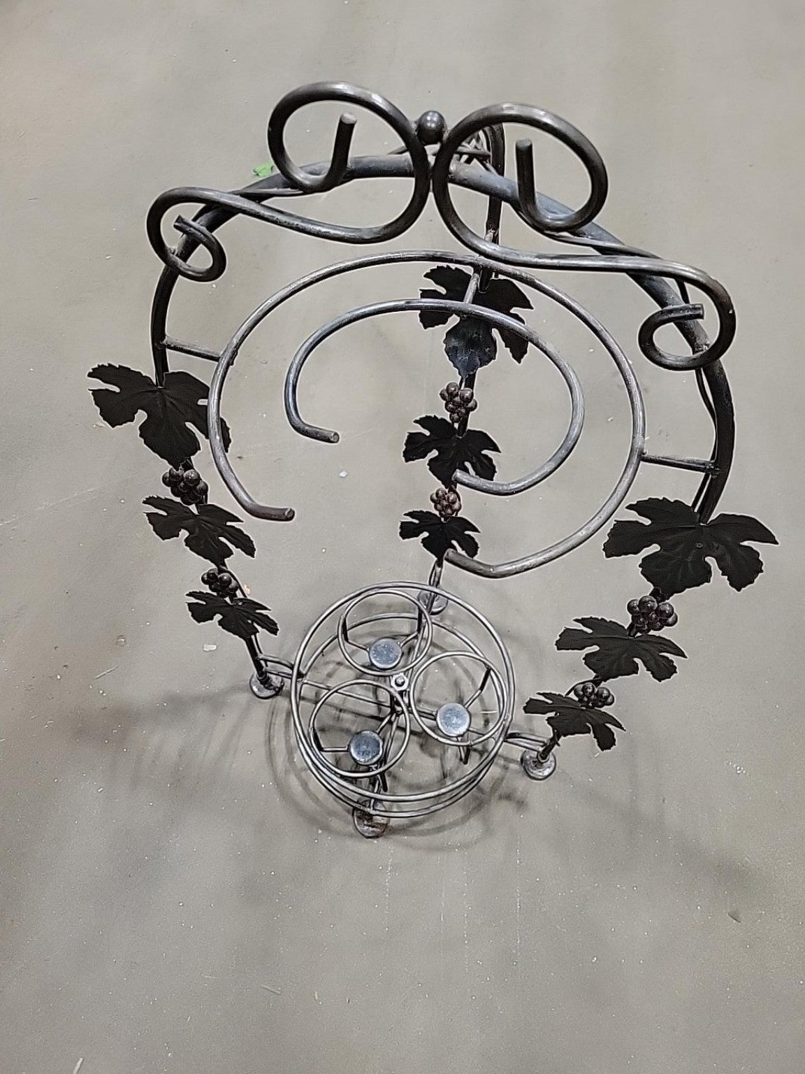 Decorative Metal 3-Bottle Wine & 6-Glass Rack