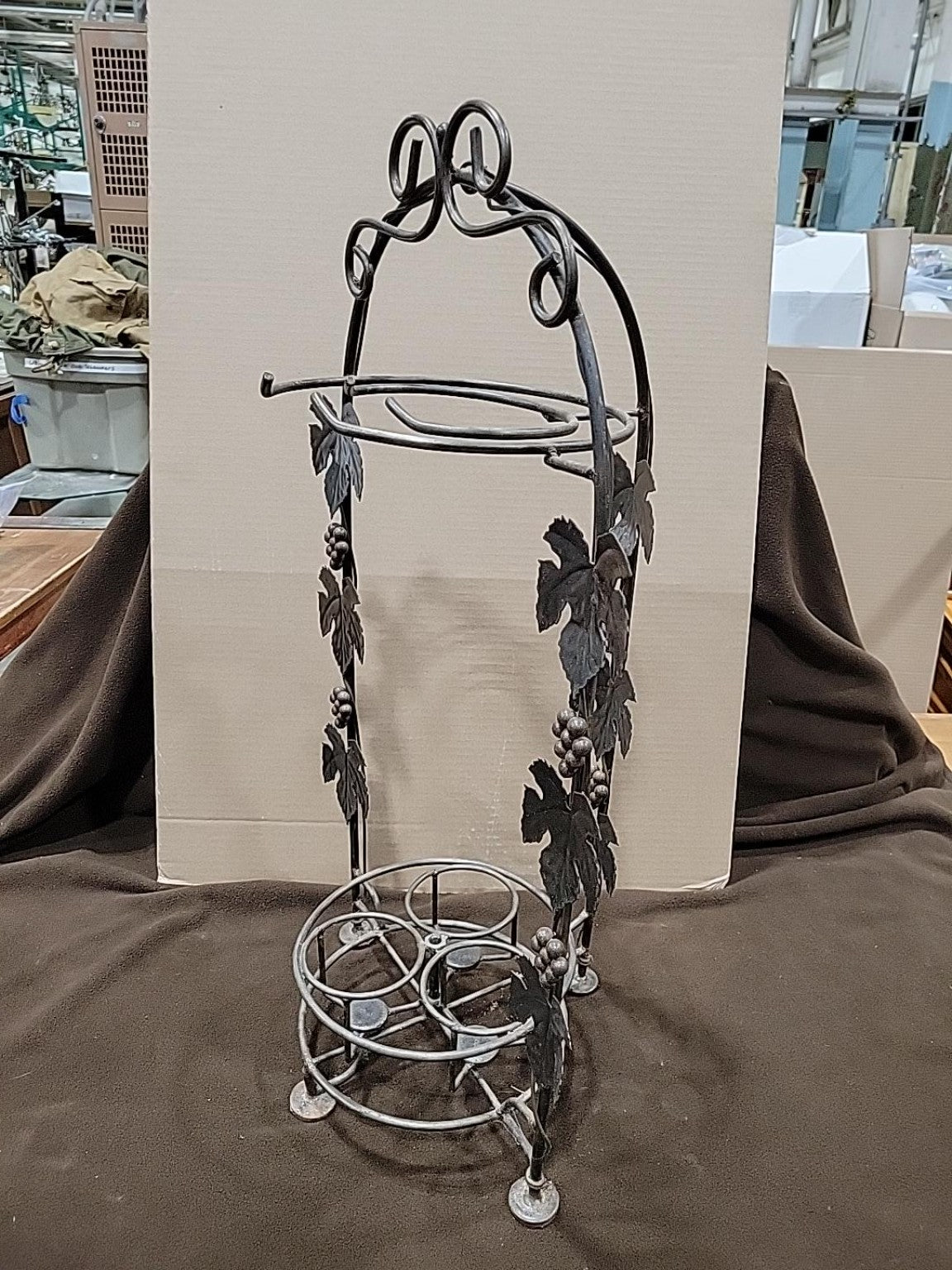 Decorative Metal 3-Bottle Wine & 6-Glass Rack
