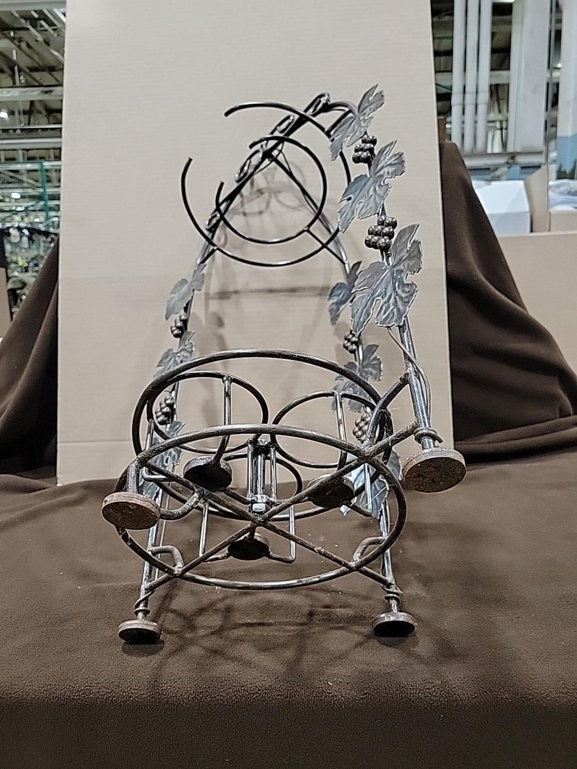 Decorative Metal 3-Bottle Wine & 6-Glass Rack