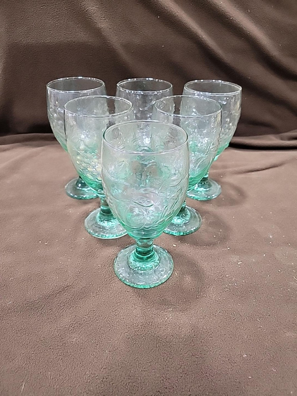 Set of 6 Green Fruit Motif Stemmed Glasses