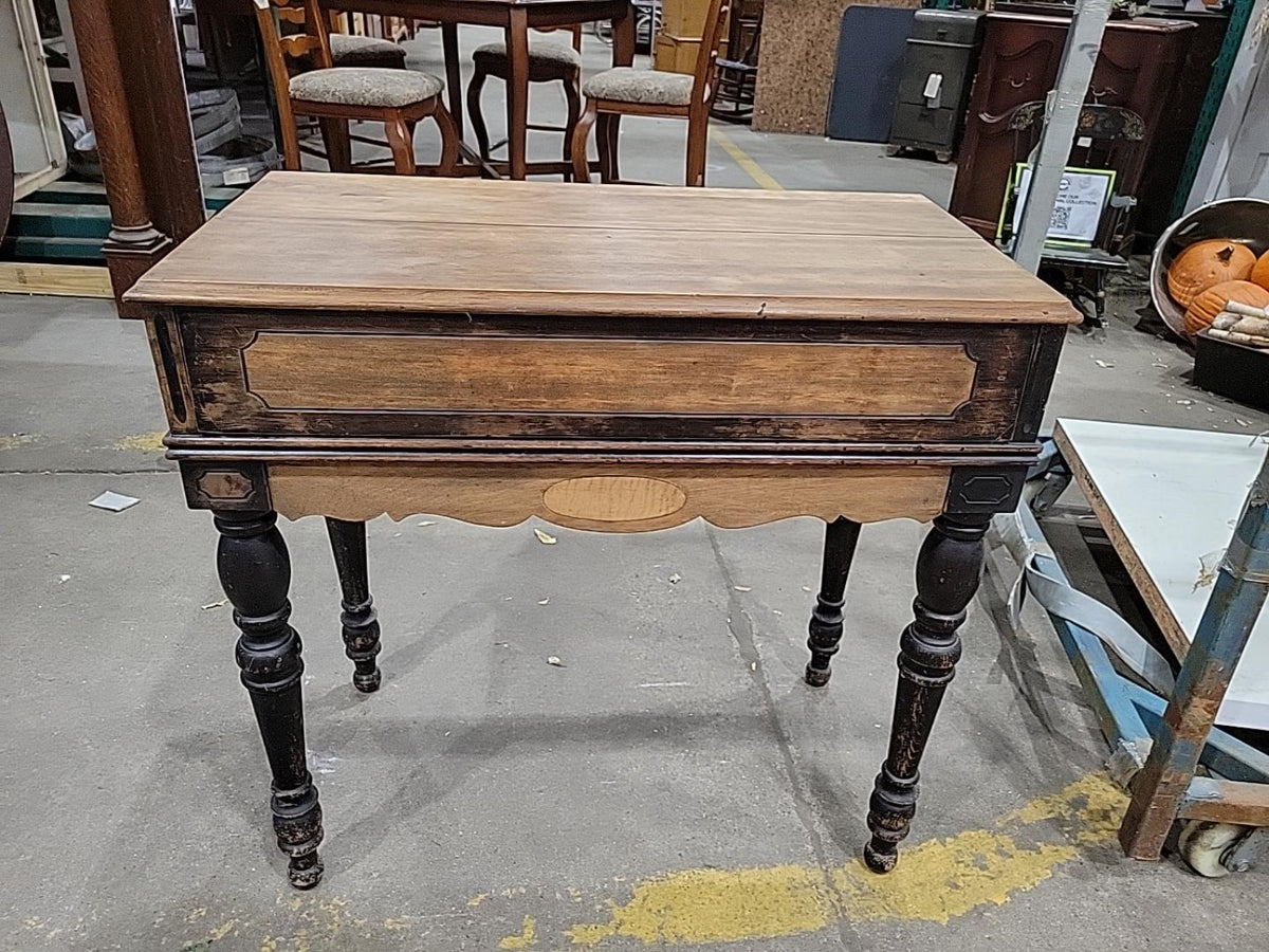 Antique Victorian Wood Writing Desk with Turned Legs