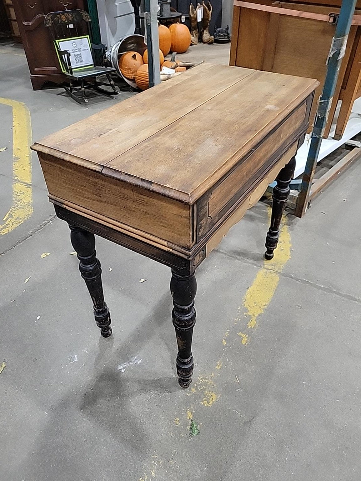 Antique Victorian Wood Writing Desk with Turned Legs