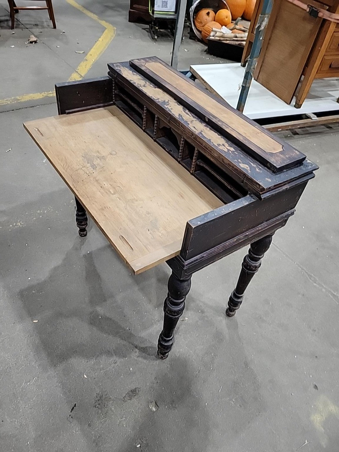 Antique Victorian Wood Writing Desk with Turned Legs