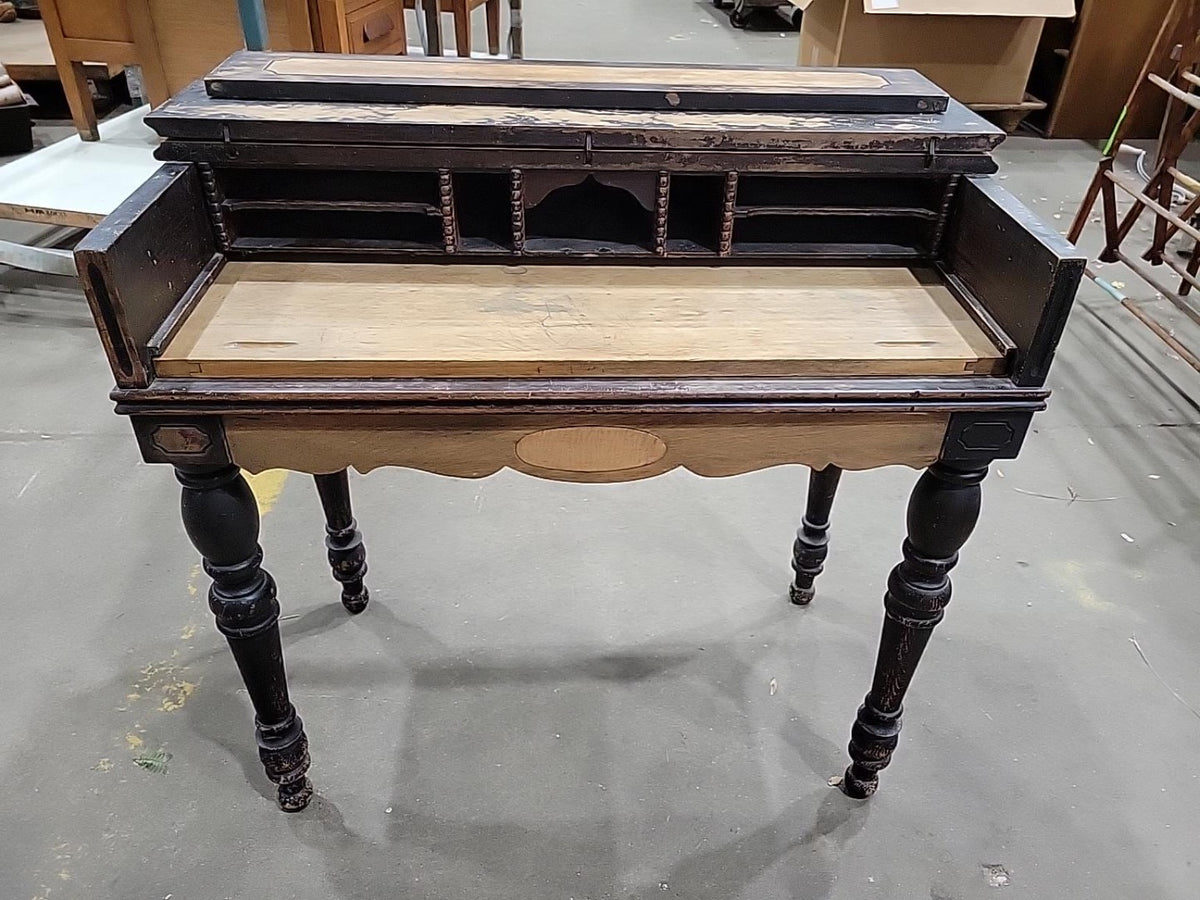Antique Victorian Wood Writing Desk with Turned Legs