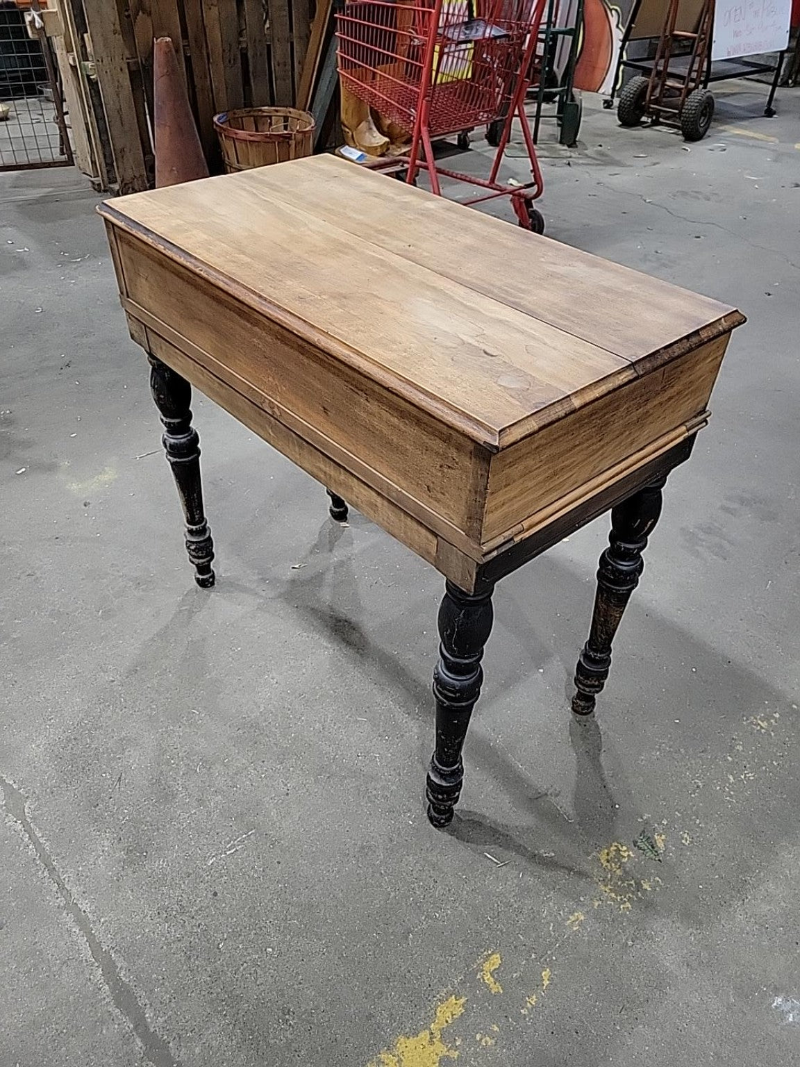 Antique Victorian Wood Writing Desk with Turned Legs