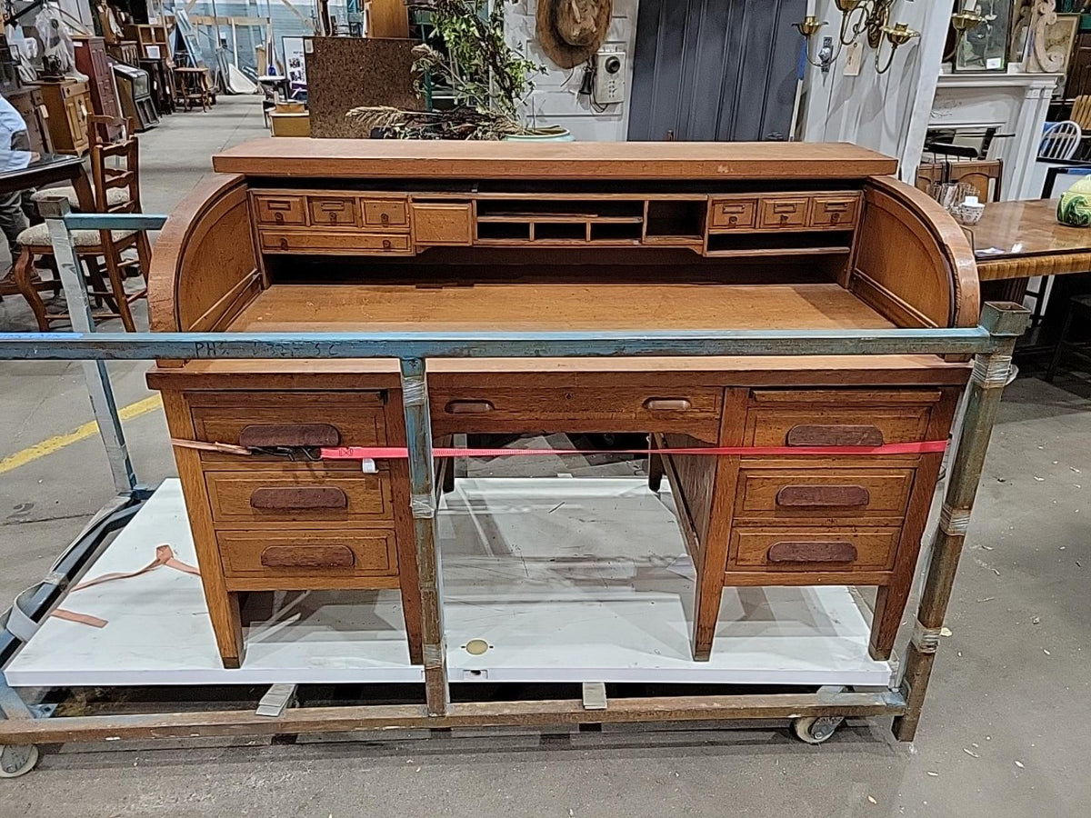 Antique Oak Roll-Top Desk Without Roll-Top Cover
