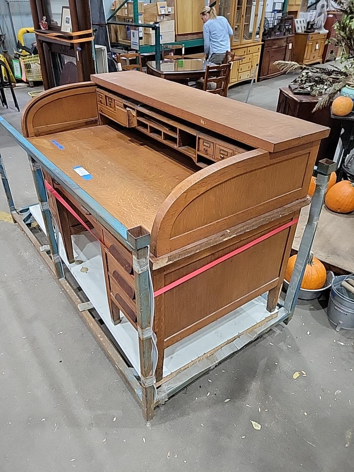 Antique Oak Roll-Top Desk Without Roll-Top Cover