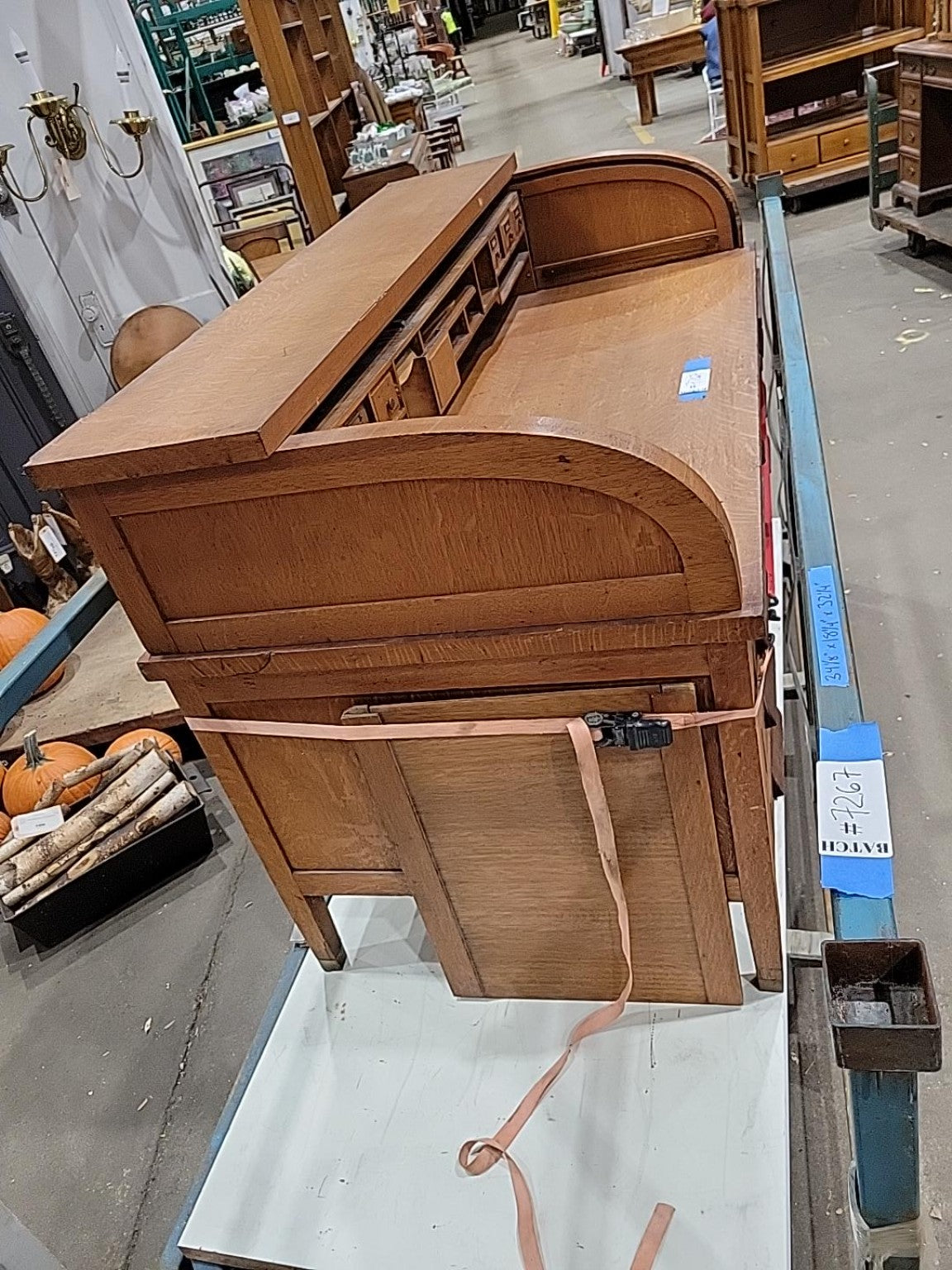 Antique Oak Roll-Top Desk Without Roll-Top Cover