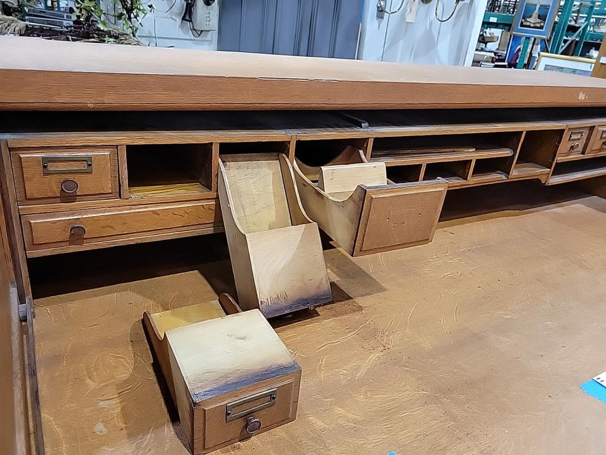 Antique Oak Roll-Top Desk Without Roll-Top Cover