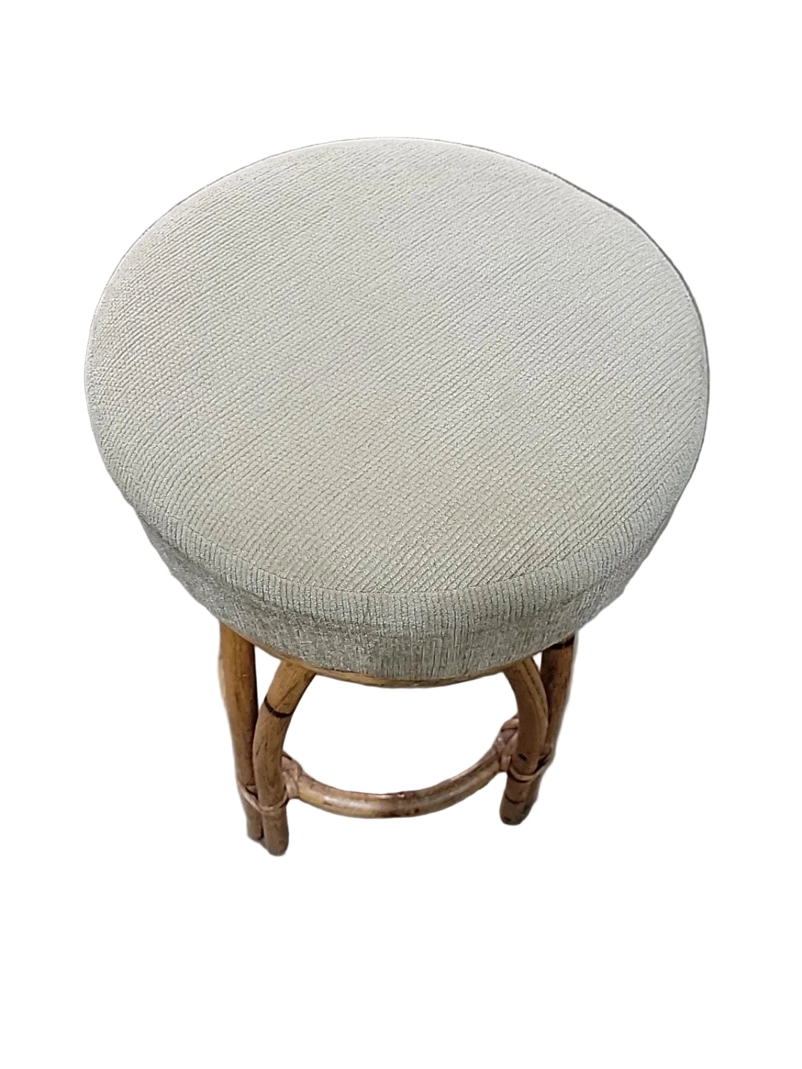Vintage Rattan Bar Stool with Upholstered Round Seat
