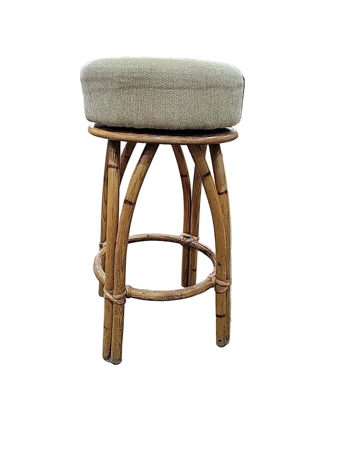 Vintage Rattan Bar Stool with Upholstered Round Seat