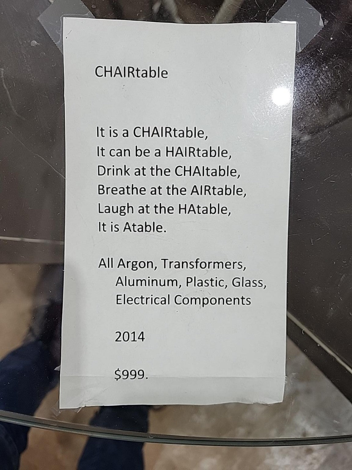 Jeff Chiplis "CHAIRtable" Illuminated Art Table (2014)