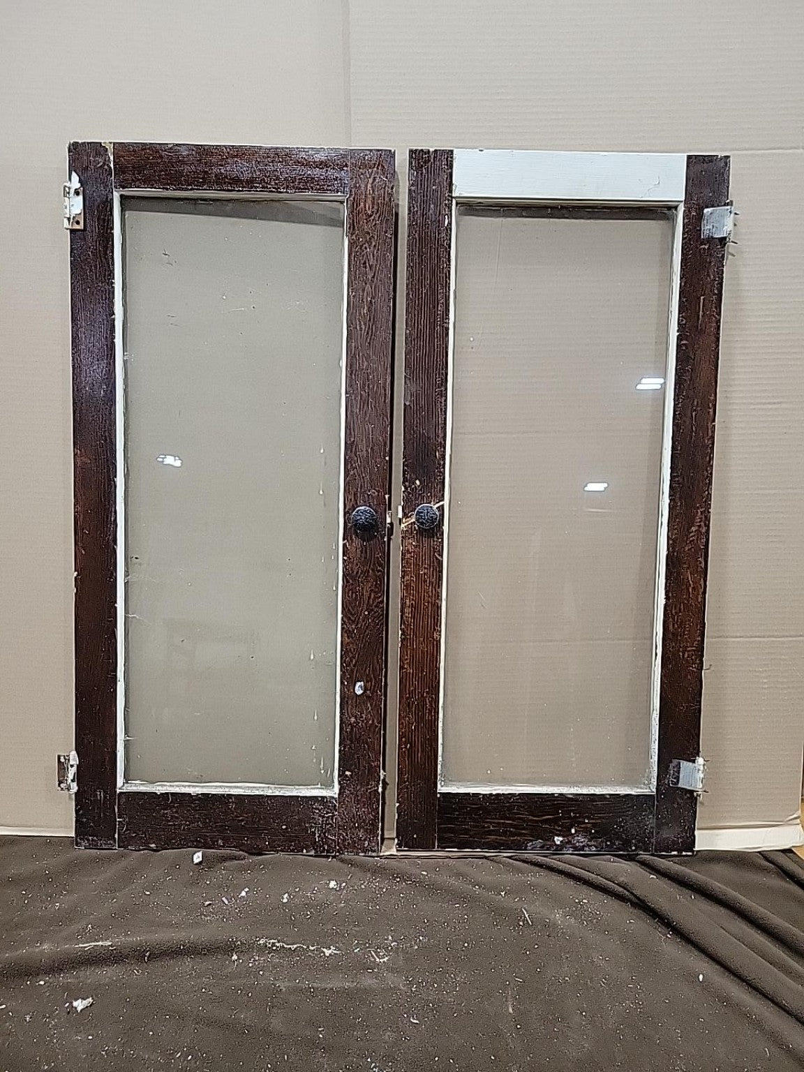 Vintage Wood & Glass Cabinet Doors – Pair with Hinges