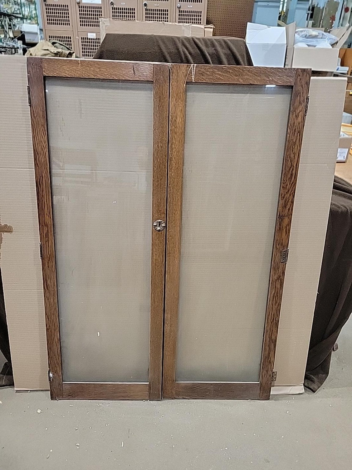 Vintage Oak & Glass Cabinet Doors – Pair