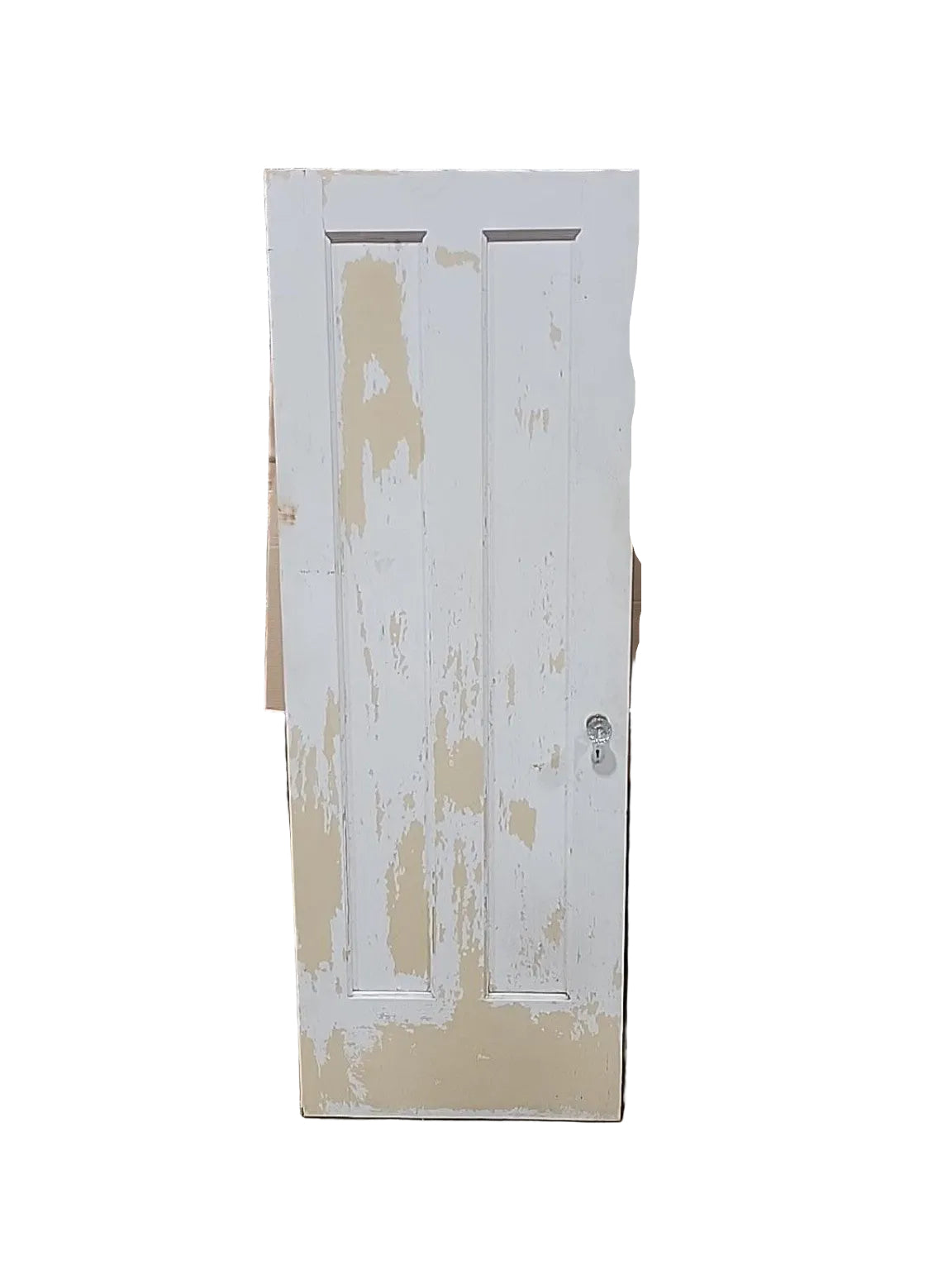 Vintage White Two-Panel Wood Door with Glass Knobs