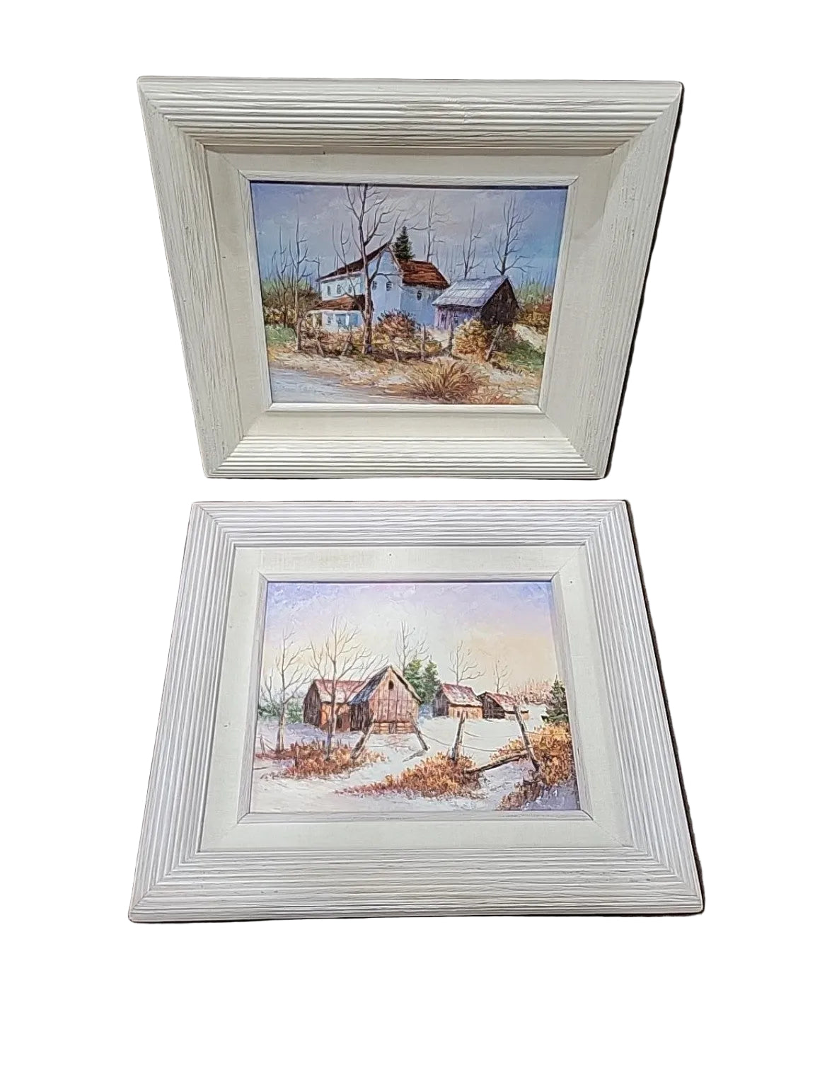 Vintage Framed Rural Landscape Paintings – Pair