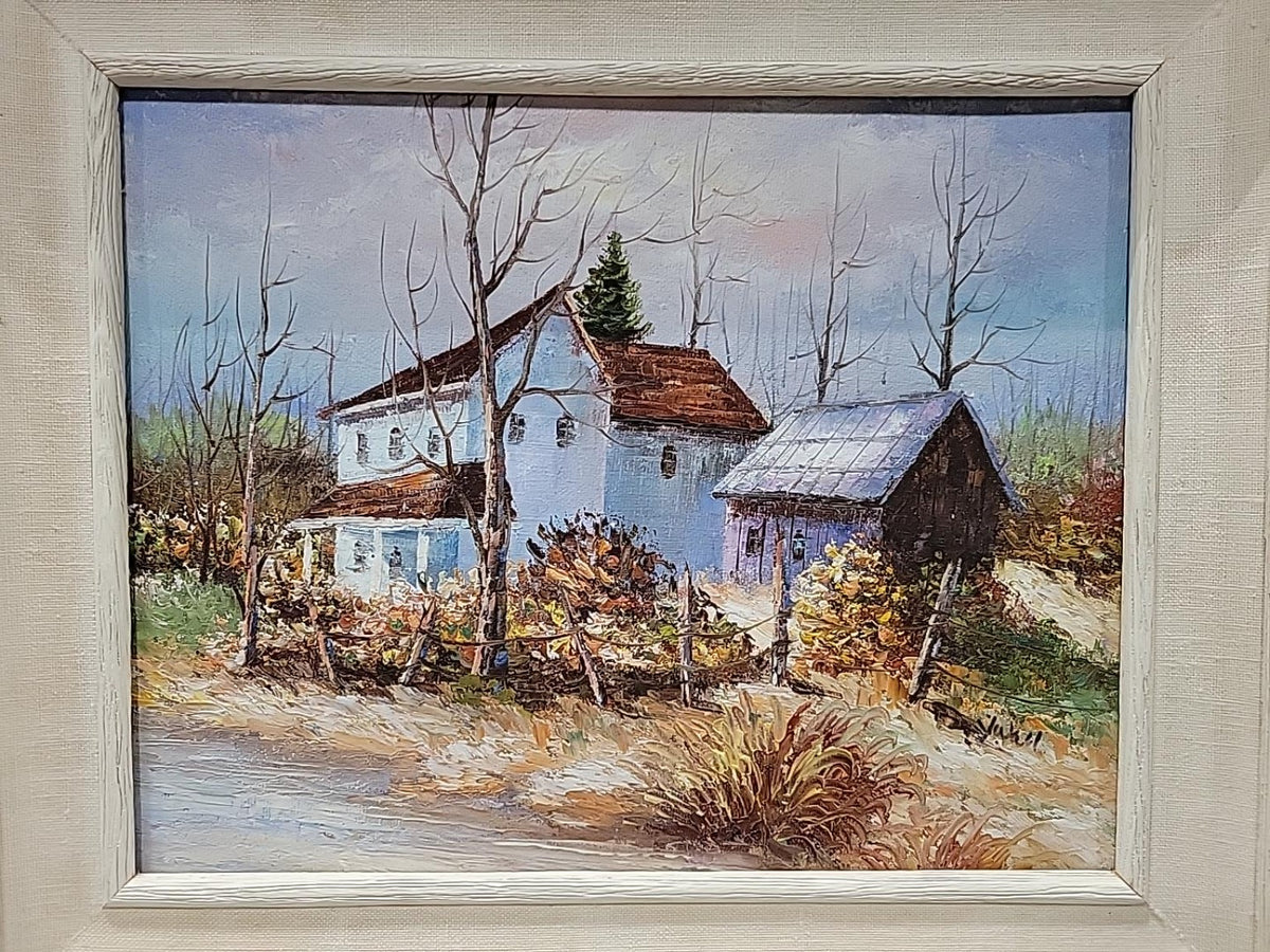 Vintage Framed Rural Landscape Paintings – Pair