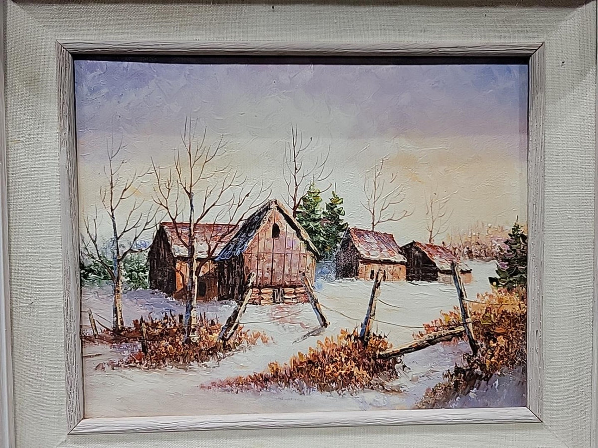 Vintage Framed Rural Landscape Paintings – Pair