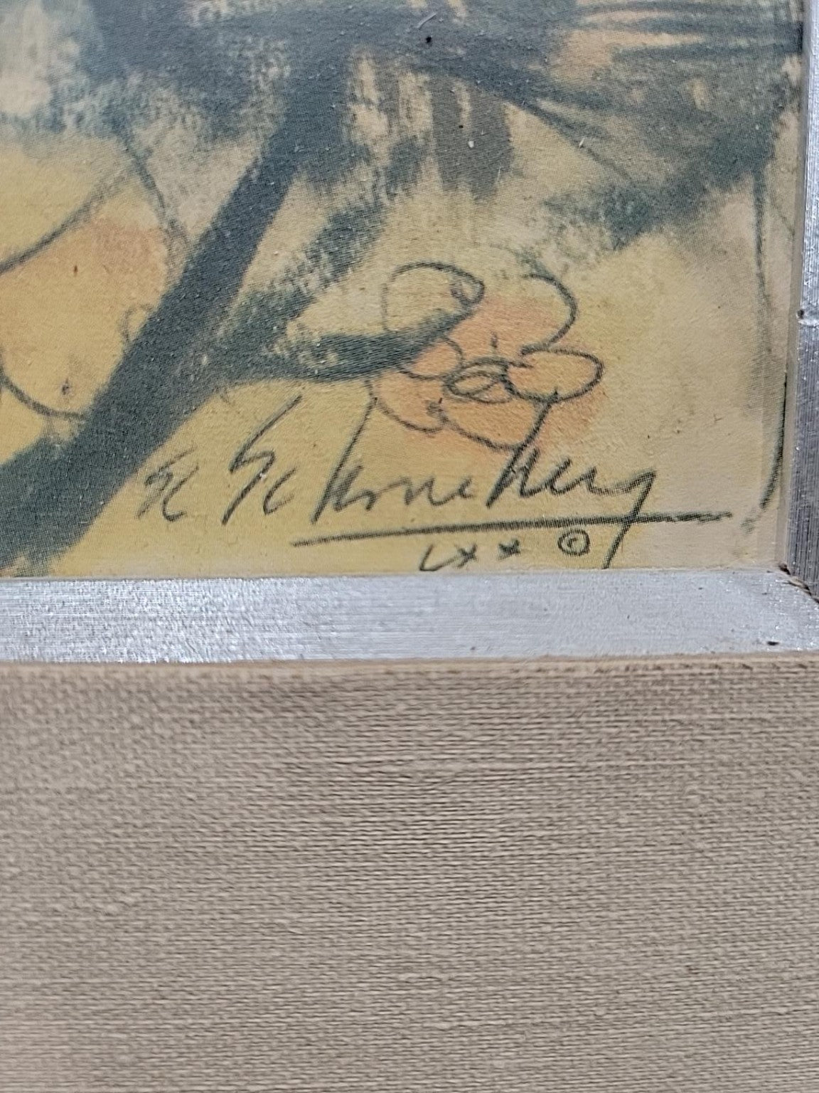 Vintage Signed Portrait Print of Woman with Guitar
