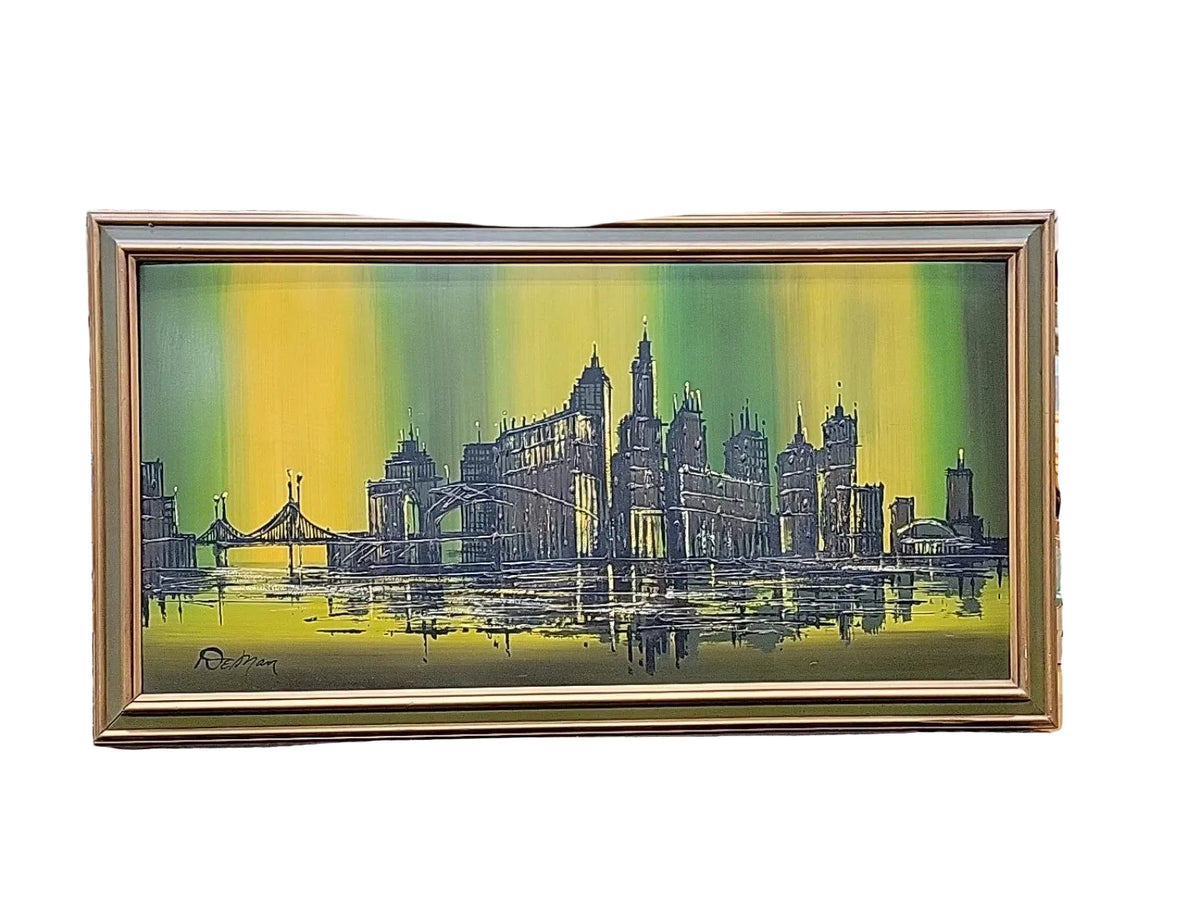 Vintage Signed Australian Cityscape Oil Painting