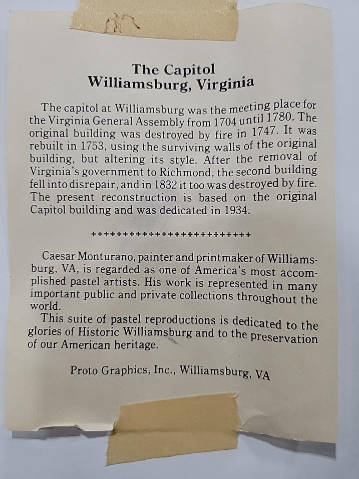 Caesar Monturano Williamsburg Capitol Framed Print