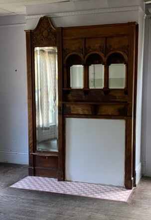 Victorian Carved Wood Fireplace Mantel with Overmantel Mirror