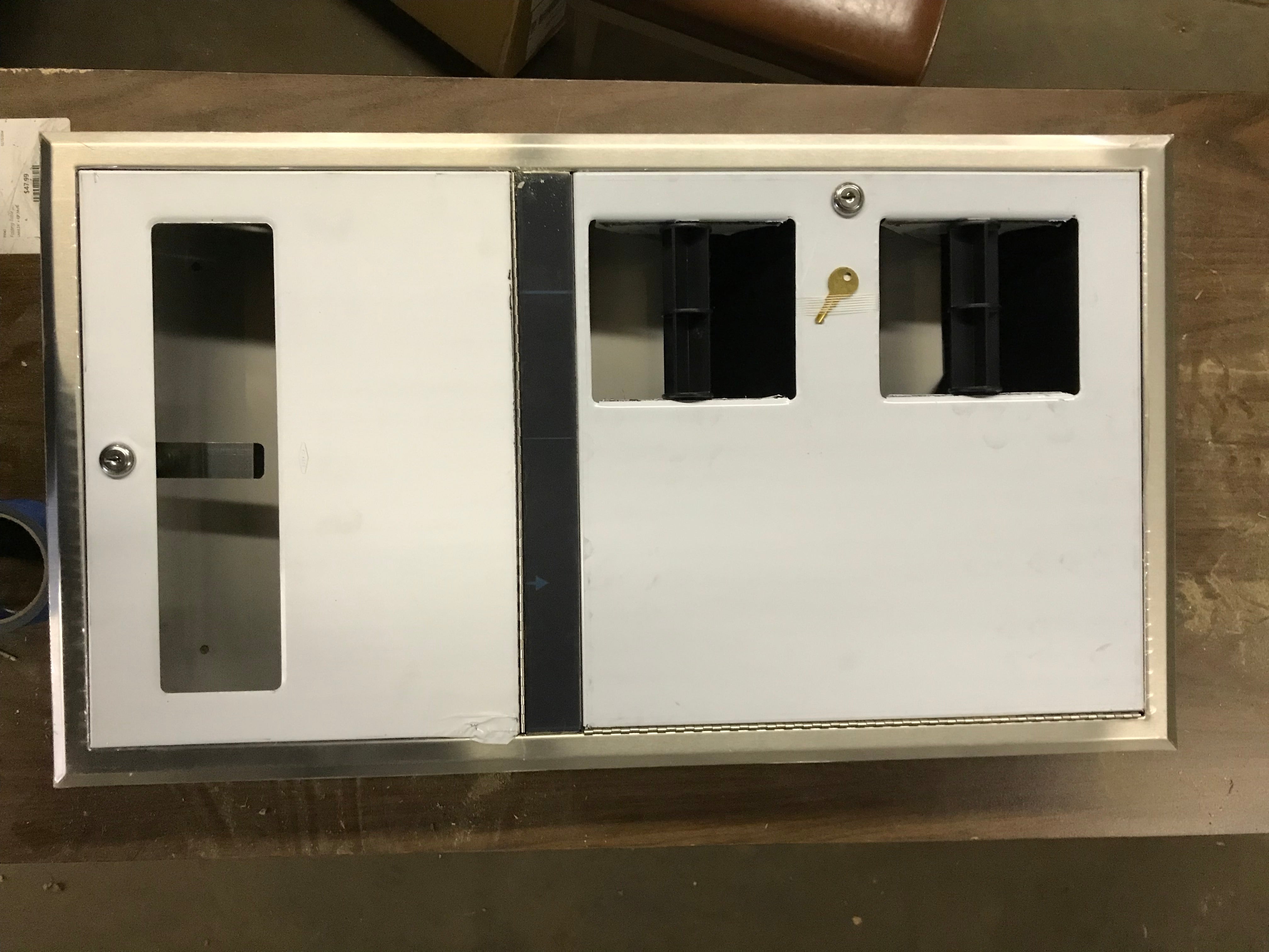 Recessed Seat-Cover Dispenser and Toilet Tissue Dispenser
