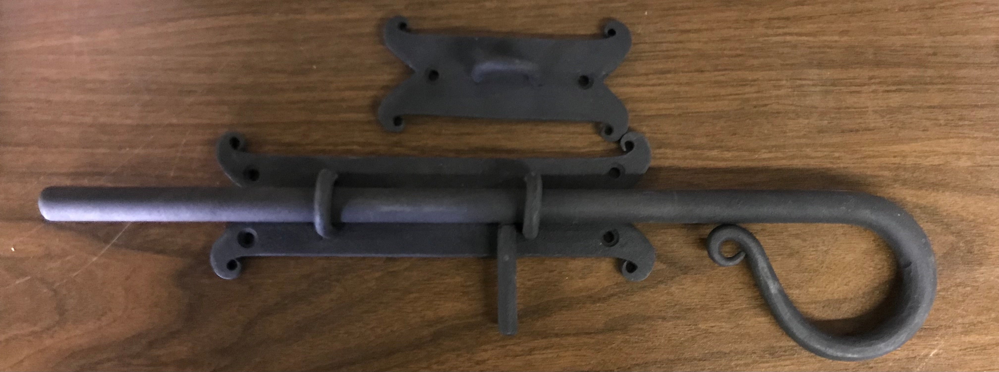 Hand Forged Sliding Bolt Black Powder Coat Iron w Screws