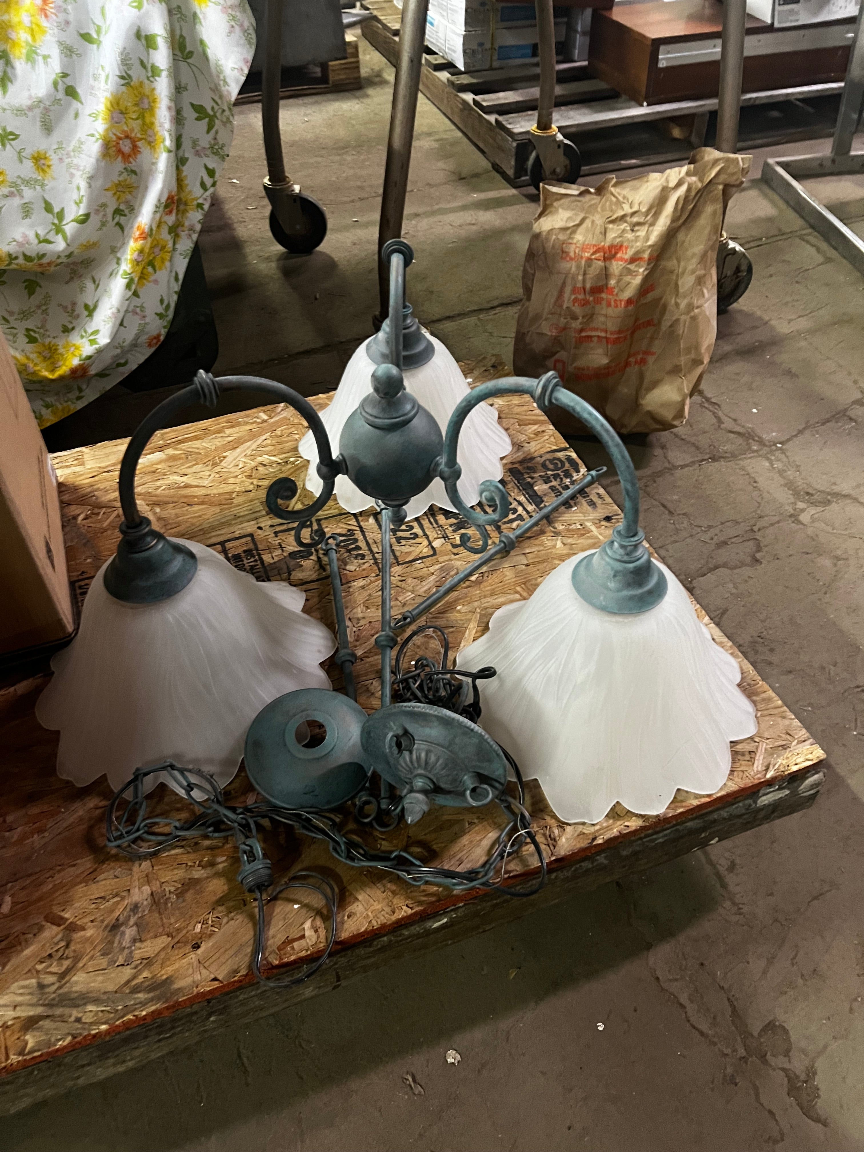 Vintage Brass 3 Lamp Chandelier