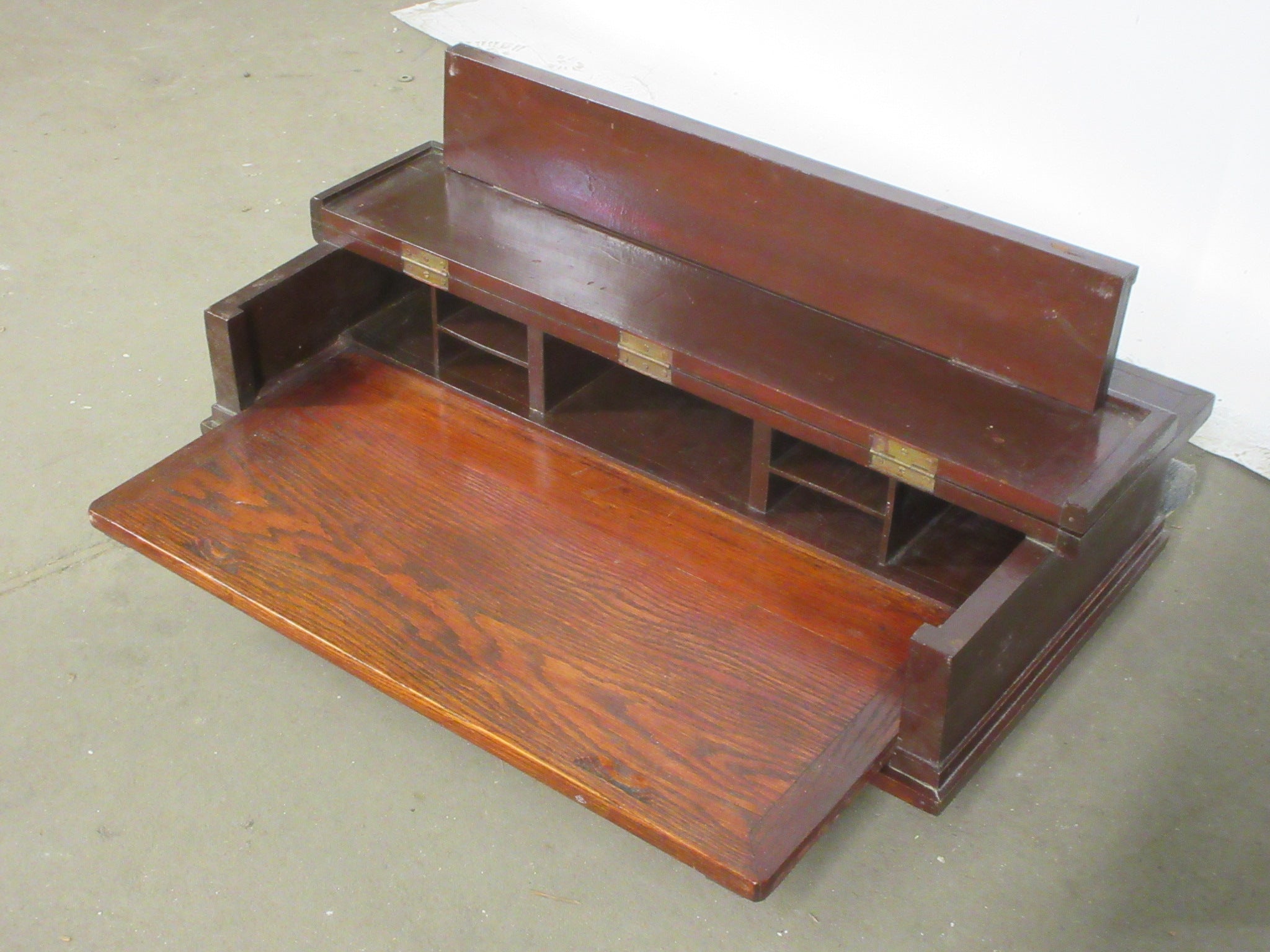 Antique Wooden Secretary Desk Top with Hinged Cover