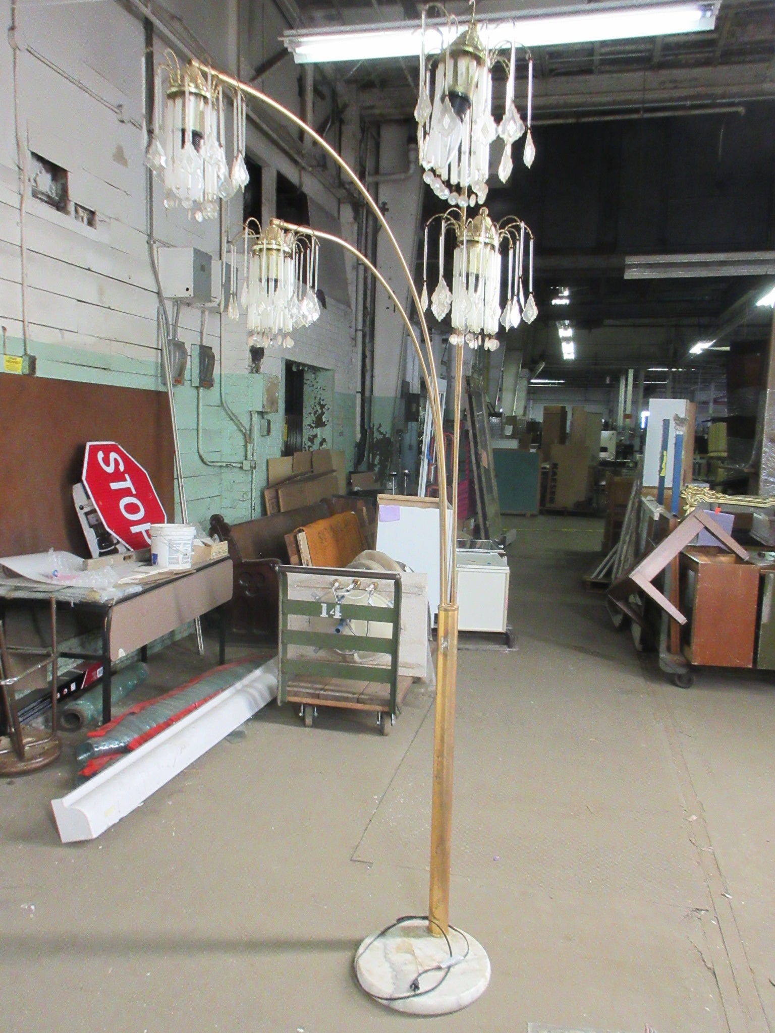 Mid Century Waterfall Lamp with Chandelier Glass