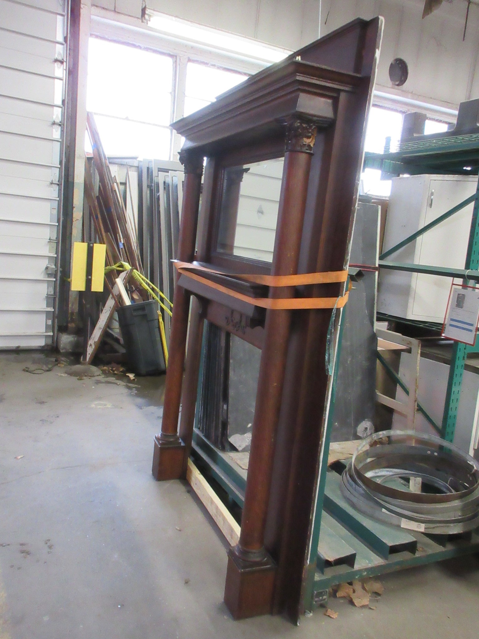 Vintage Twin Column Oak Mantle with Mirror