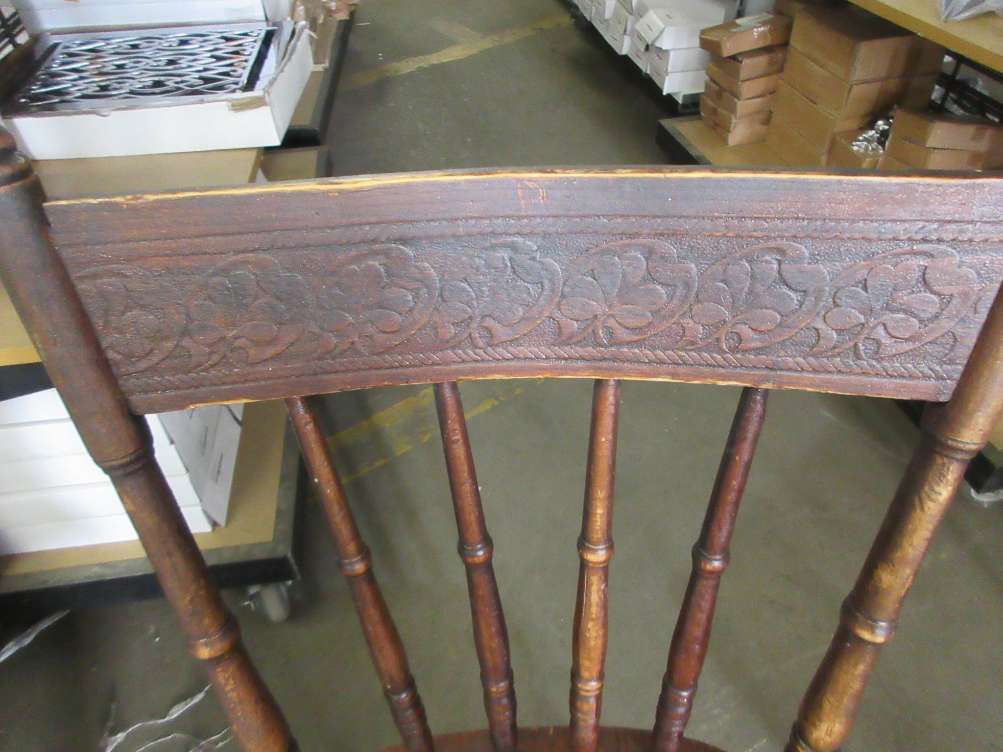 Vintage Wood Dining Chair with Carved Design