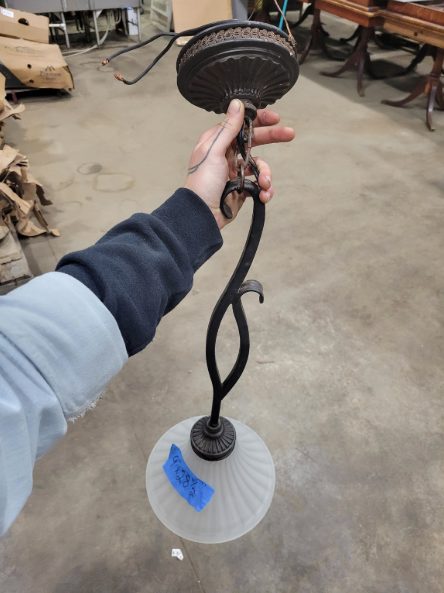 Vintage Frosted Glass Swirl Pendant Light – Bronze Finish
