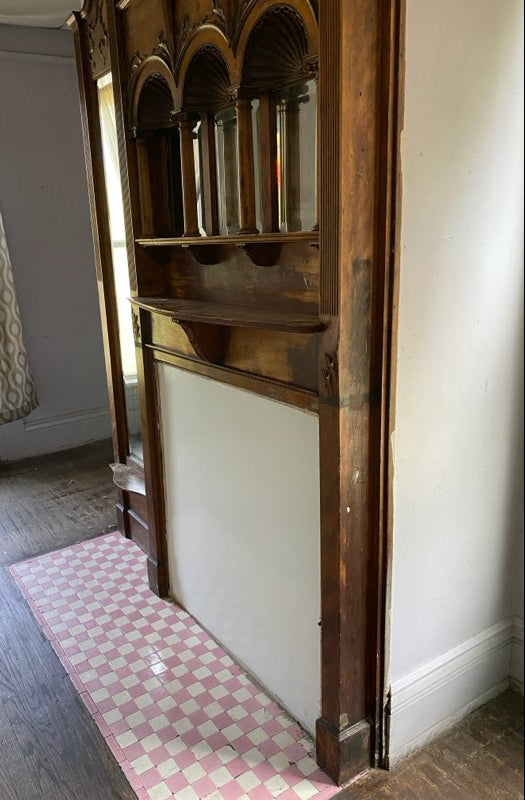 Victorian Carved Wood Fireplace Mantel with Overmantel Mirror