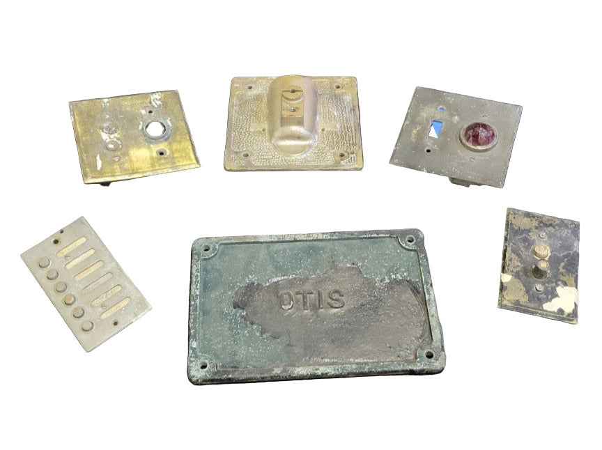 Complete Vintage OTIS Elevator Control & Hardware Set – 6 Pieces – Mid-20th Century
