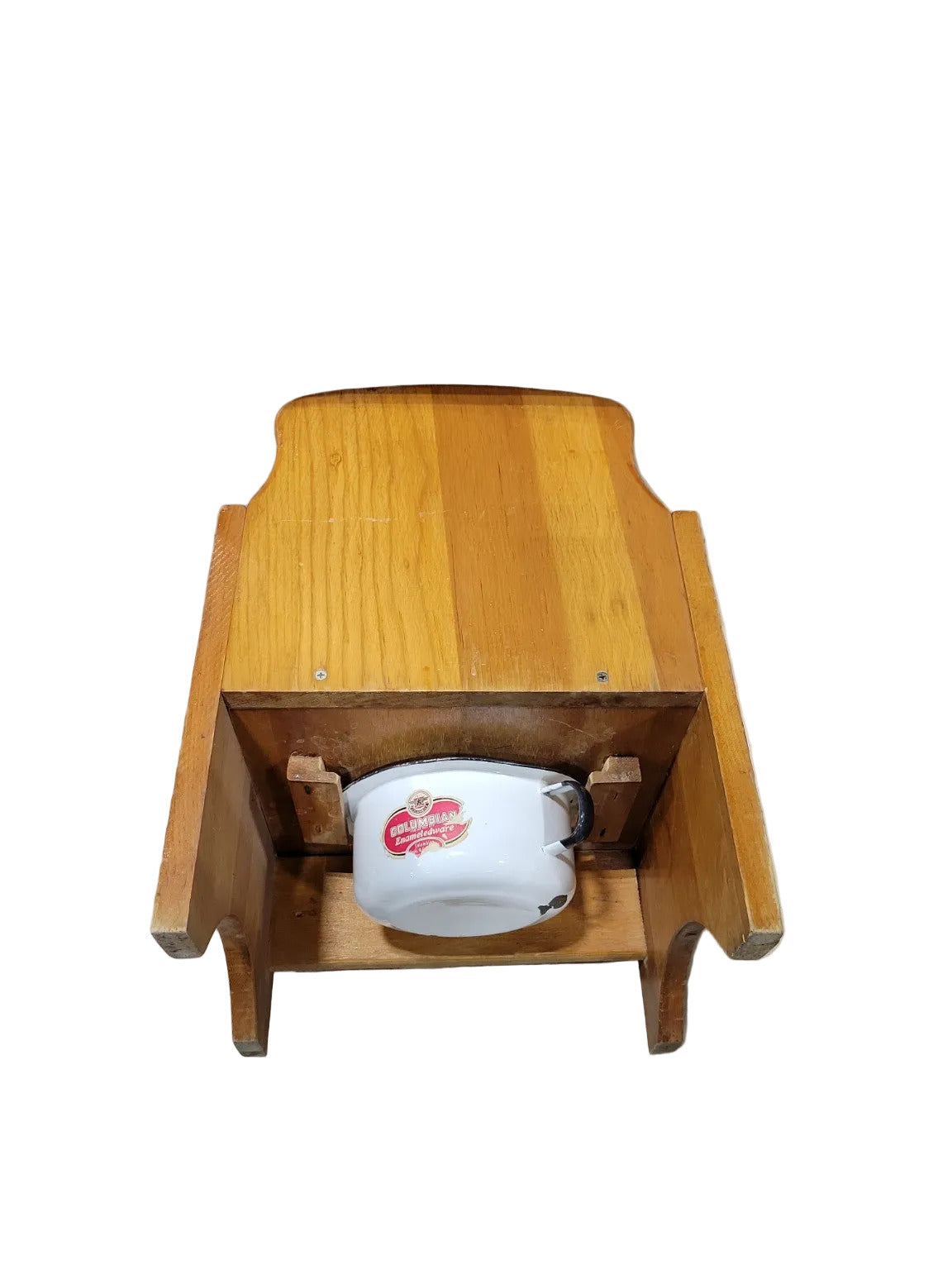 Vintage Child’s Wooden Potty Chair with Enamel Insert – Mid-Century Nursery Furniture