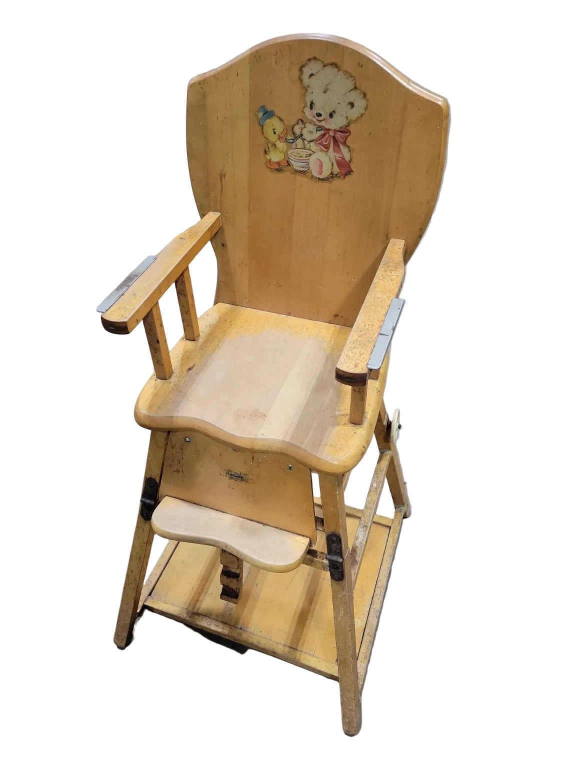 Vintage Wooden Child’s High Chair with Rolling Tray – Petersime Hi-Chair